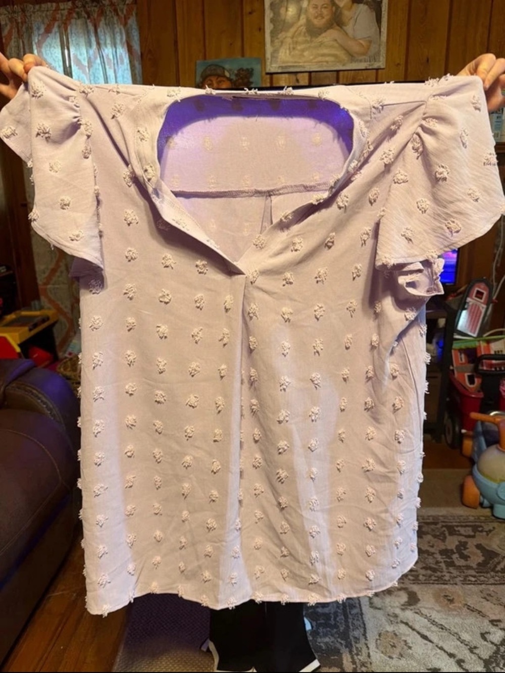 Light Lavender Flutter Sleeve Blouse for Women